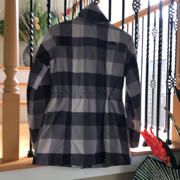 The North Face Gray Black Plaid Check Print Rain Coat Jacket + Hoodie - Picture 4 of 15